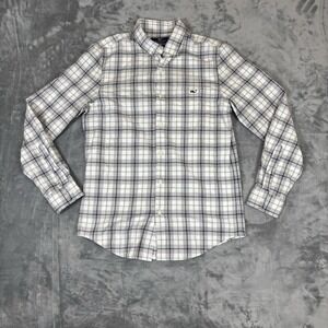 Vineyard Vines Shirt Mens Small Gray Plaid Slim Fit Tucker Cotton Whale Preppy
